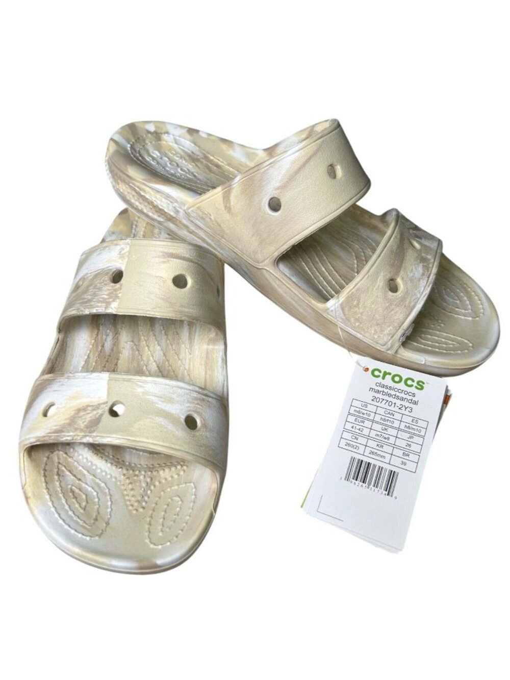 NEW Crocs Marble Sandals Beige Tan Women's 10 / Men's 8 Lightweight Casual